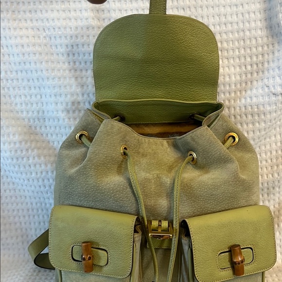 Gucci Bamboo Green Leather/Suede Backpack - Picture 11 of 16